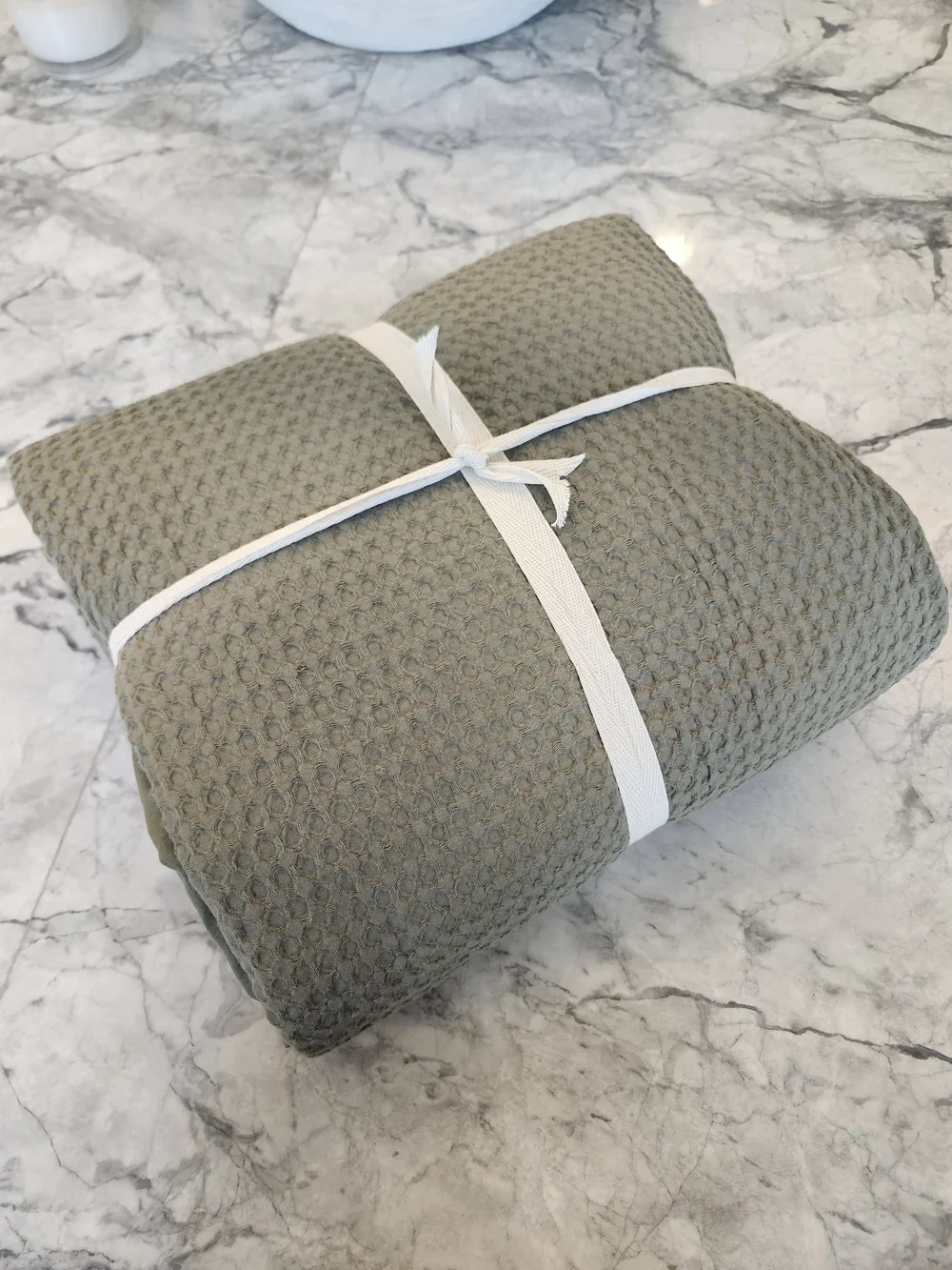 Quince Organic Luxe Honeycomb Duvet Set Olive Full Queen EUC